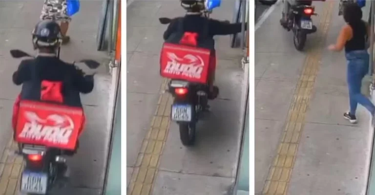 Falso-entregador-em-moto-sobe-na-calcada-e-rouba-celular-de-mulher-na-porta-de-loja-na-Zona-Norte-de-Sao-Paulo-—-Foto-ReproducaoRedes-sociais